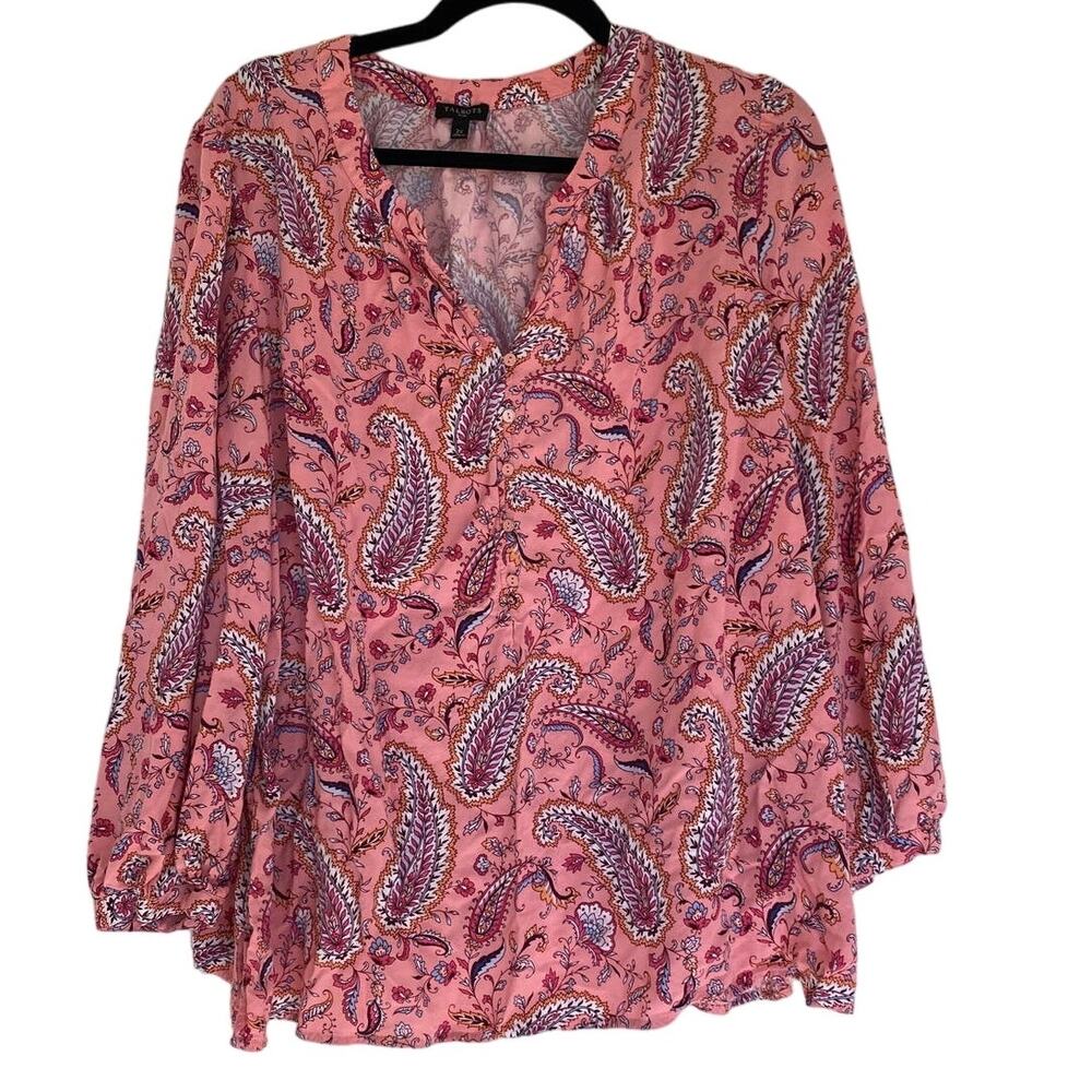 Talbots Blouse Womens 2X Boho Cottage Paisley Flowy Loose Fitting Career Office